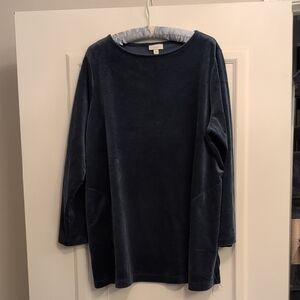 J. Jill Teal Blue Long Sleeve Velour  Top, Size XL